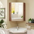 thumbnail image 2 of Costway 23.5" Wall Mounted Storage Organizer Corner Medicine Cabinet with Mirror Brown, 2 of 10