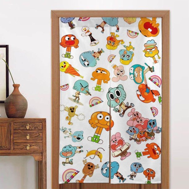 Cortina para puerta de El asombroso mundo de Gumball, cortina opaca con estampado de patrón, cortina divisoria para habitación, tapiz para decoración del hogar, 34" de ancho x 56" de largo