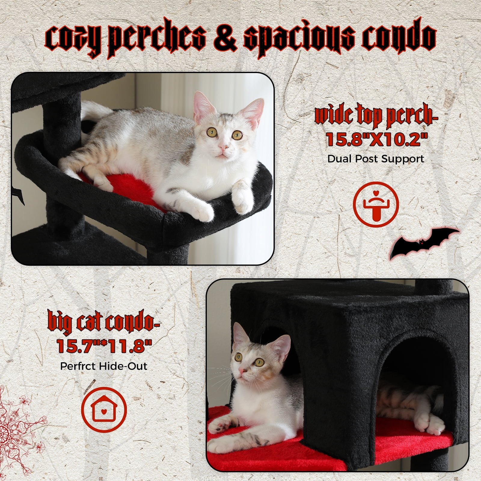 PEQULTI 69" Multi-Level Cat Tree Indoor Cat Tower for Adult Cat with Scratching Post & Hammock Black