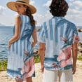 thumbnail image 4 of Yuyamidu Matching Hawaiian Outfits for Couples Hibiscus Dress Women Beach Dress Mens Button Down Short Sleeve Shirt Tank Tiered Dress Matching Cruise Outfits for Couples Palm Tree Striped, 4 of 6