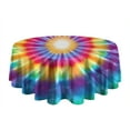 thumbnail image 5 of Rainbow Tie Dye Radial Pattern Round Tablecloth 60"x60",Wrinkle Wipeable Table Cloth for Kitchen Dining Room Picnic Patio Party, 5 of 6