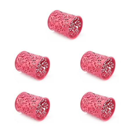 

5pcs Hollow Rose Flower Pattern Brush Pot Holder Organizer Iron Round Practical Pen Pencil Cup Stationery Container Storage