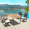 thumbnail image 2 of Costway 5PCS Patio Wicker Dining Set Cushion Acacia Wood Armchairs Table with Umbrella Hole, 2 of 10
