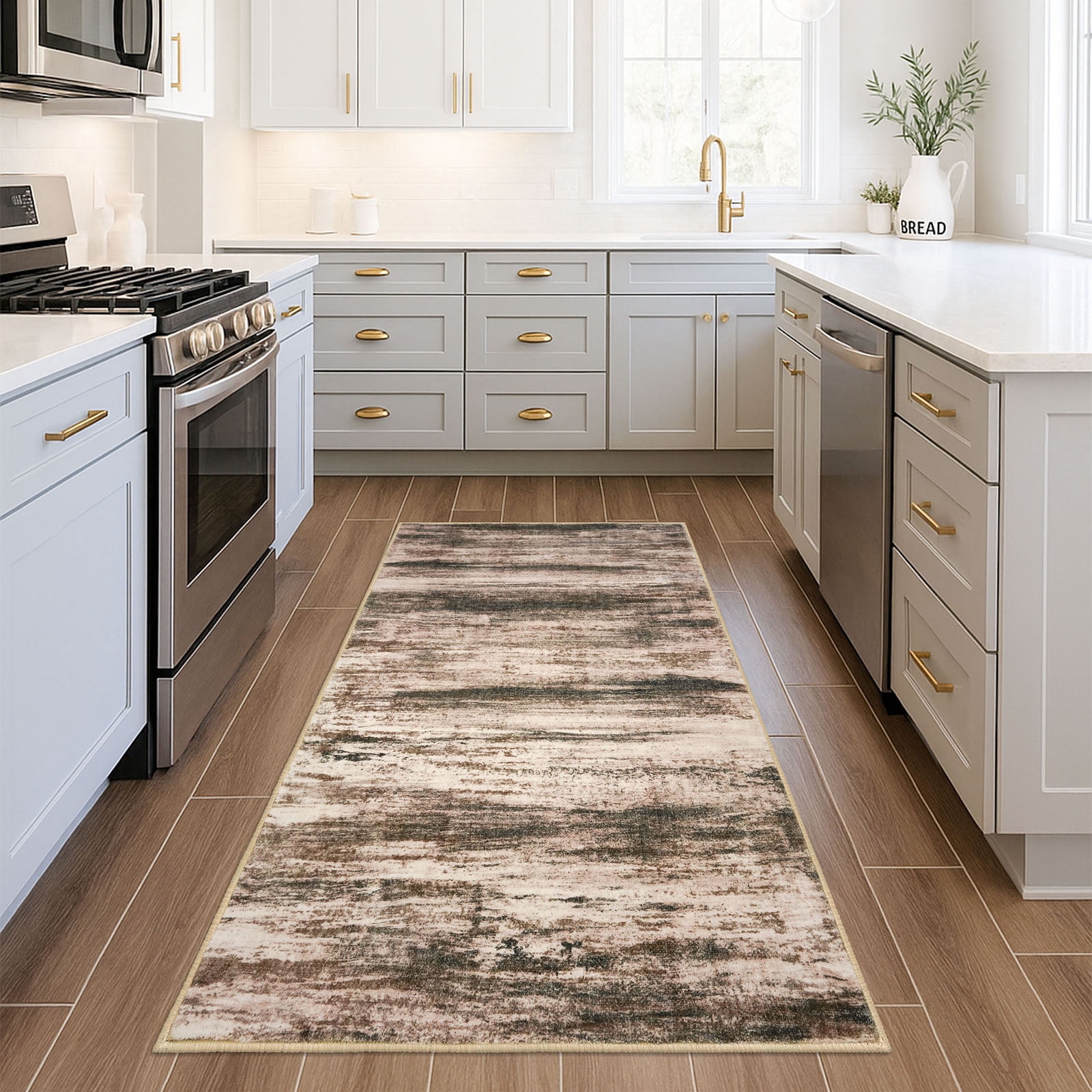 iOhouze 3x5 Area Rug Modern Abstract Washable Rugs Non slip Soft Low Pile Print Distressed Brown Abstract Carpet for Bedroom Living Room Laundry