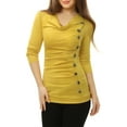 thumbnail image 2 of DARING DIVA Women's Cowl Neck Side Ruched Tunic Top XS Yellow, 2 of 7