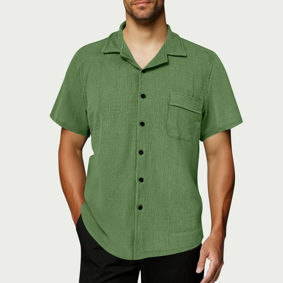 CaiJunJia Linen Button Down Shirts for Men,Mens Short Sleeve Shirts Lightweight Stretch Moisture Wicking Button Down Shirt with Pocket