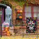 thumbnail image 5 of Bandera de jardín del Día de los Muertos con diseño de calavera floral, bandera de bienvenida para patio, de doble cara, con calavera de flores mexicanas, bandera vertical para jardín para decoración, 5 of 7