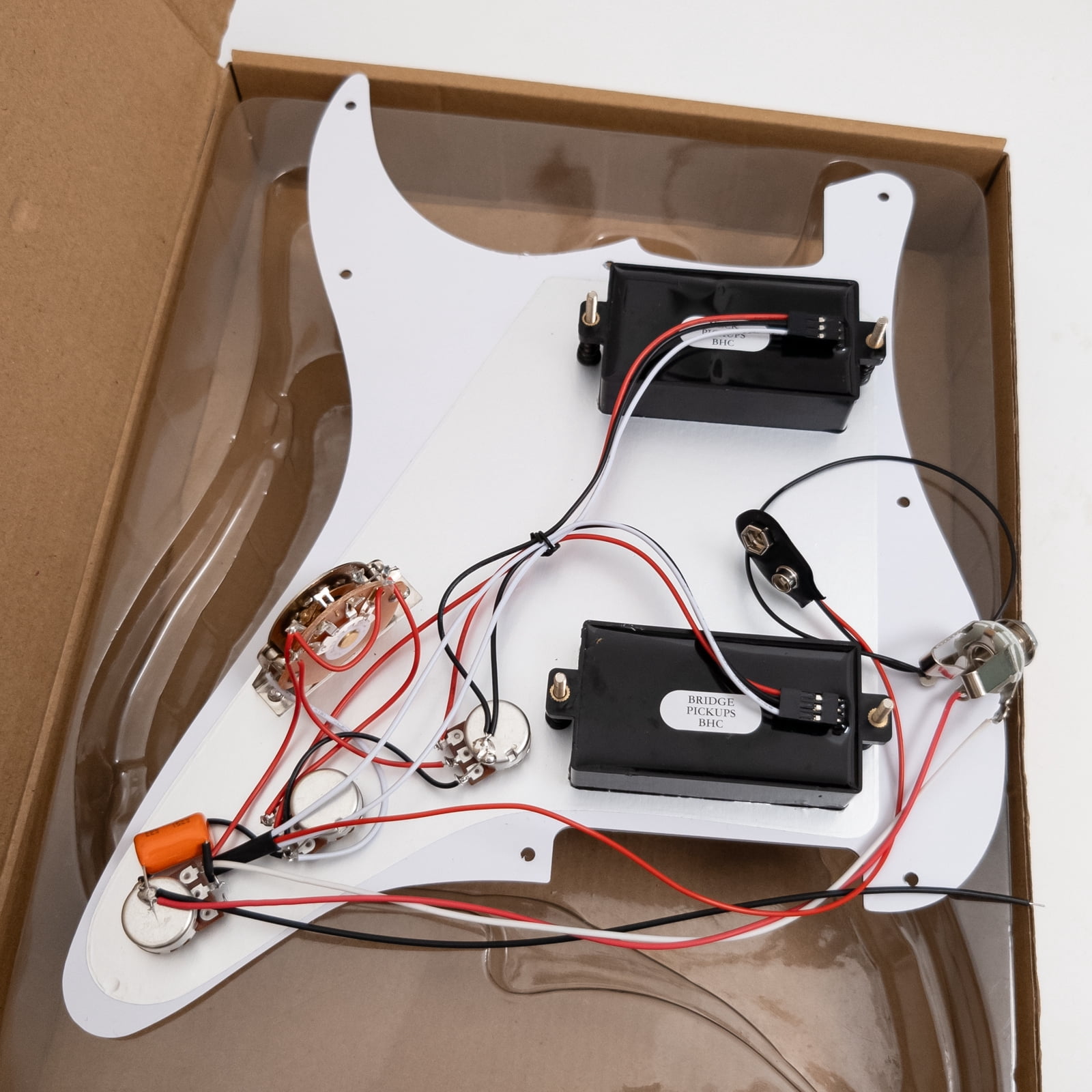 HH Prewired Loaded Pickguard, Active Humbuckers Ceramic Bridge & Alnico V Neck, Solderless Installation, for Fender Strat Guitar