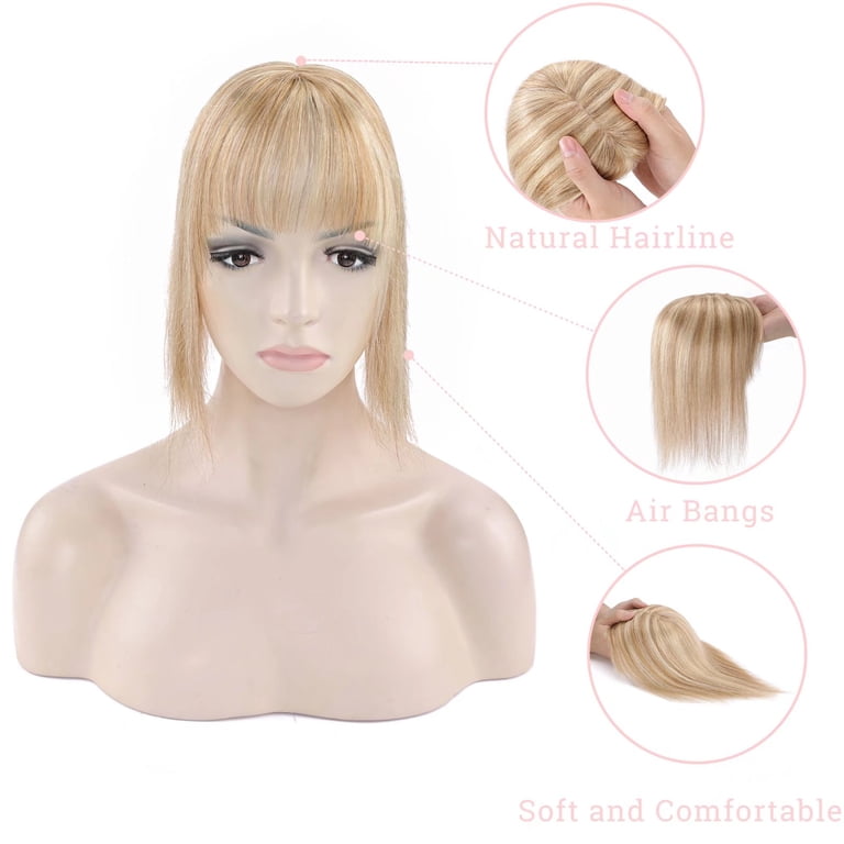 12 Inch Human Hair Topper Clip In Silk Base Bangs Hairpiece Amazon.com : Haoke 12inch Long Loose Deep Wave With Bangs  main image 3