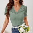 thumbnail image 2 of Seductiva Women's Slim-Fit Short Sleeve T-Shirt Women's Spring Solid Color Lace Hollowomen Splicing V Neck Lace Collar Slimming Short Sleeve T Shirt Fashion Basic Tees Womens Summer Tops, 2 of 9