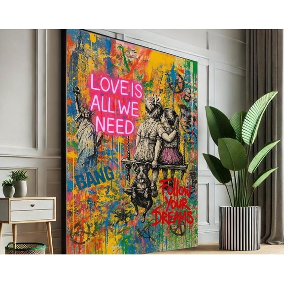Kna Prints - 1 Pc Poster Love Is All We Need Street Art Wall Art Print Banksy Inspired Graffiti Art Inspirational Urban Decor For Living Room & Bedroom, UNFRAMED-8x12