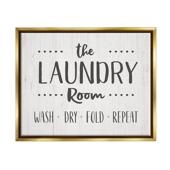 Laundry Room Wash Dry Fold Repeat Typography Graphic Art Metallic Gold Framed Art Print Wall Art