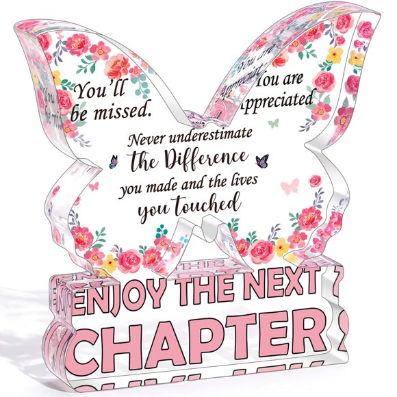 shiyou-Coworker Retirement Gift for Woman Butterfly Acrylic Plaque Farewell Gifts for Coworkers Good Luck Gifts New Job Gifts Retired Leaving Going Away Gift You'll Be Missed Retirement Party Decorat
