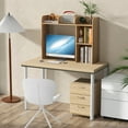 thumbnail image 1 of Giantex Desk Bookshelf, Wood Desk Hutch w/5 Shelves, Computer Table Display Rack, Organizer Shelf for Dorm Office Home, Natural, 1 of 7