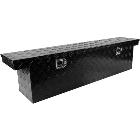 

CHNGQANW 60.2”(L) x 12.2”(W) x 14.4”(H) Pickup Truck Bed Tool Box Trailer Tool Box for Bed of Truck Aluminum Stripes Toolbox for Truck RV Tralier Chrome Latch Black Surface
