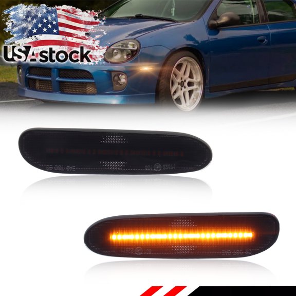 2PCS Smoked Lens Front Corner Side Marker Light Fender Light Turn Signal Light Turn Warning Light Parking Light  with Amber LED For 2000 2001 2002 2003 2004 2005 Dodge Neon Auto Parts