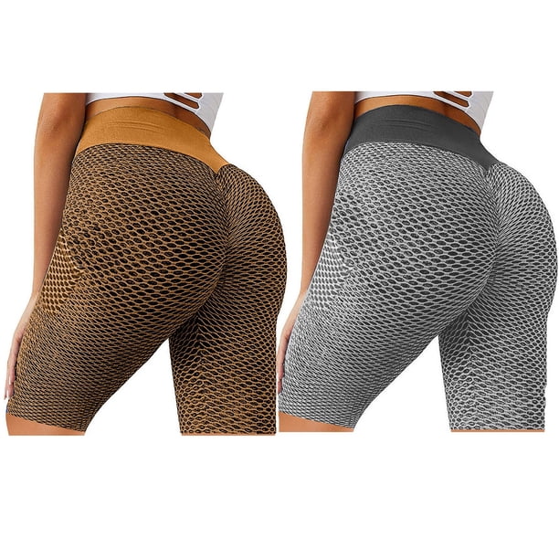 Gibobby Shorts Gym Mujer Fitness Yoga 2PC Pantalones cortos deportivos ajustados para mujer Pantalones cortos de yoga para levantamiento de glúteos(Café, XL)