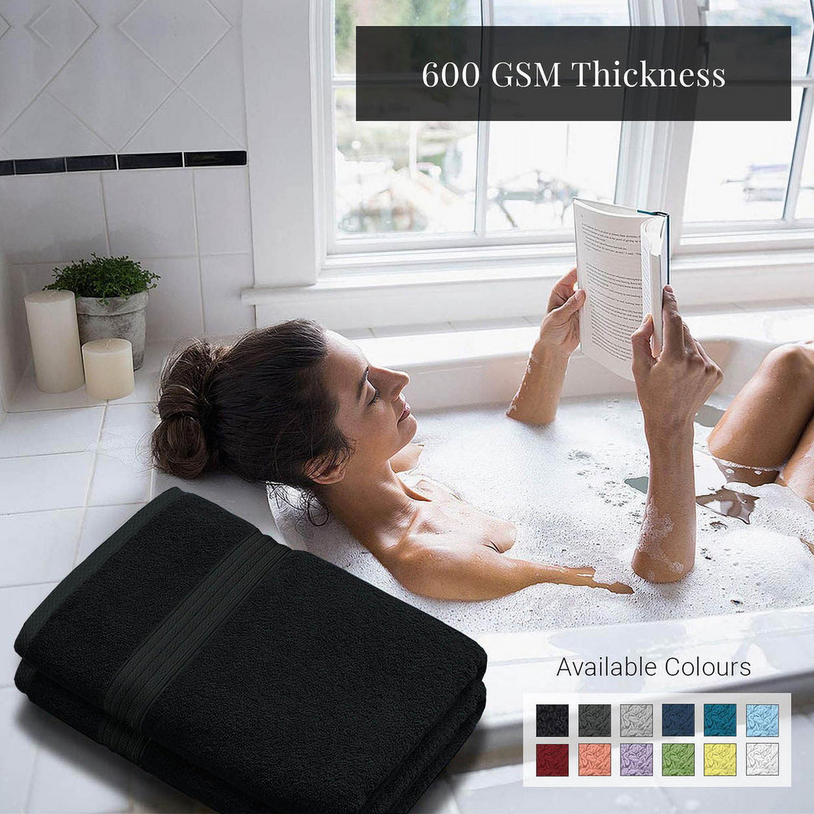 Creosa Cotton Bath-Towels-Set Black, 100% Ring Spun Combed-Cotton 4pc Bathroom Towels 27x54 Inch, Highly Absorbent Soft Feel, Daily Use Black Towels with Hanging Loop