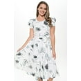 thumbnail image 5 of Off White Grey 1x-2x Plus Size Women's Short Puff Sleeve Midi Floral Cocktail Flare Tea Party, Formal and Casual Dresses, 5 of 5