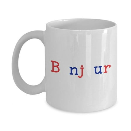 Bonjour Coffee Mug - Funny Tea Hot Cocoa Cup - Novelty Birthday Christmas Anniversary Gag Gifts, Ceramic Mug 11Oz