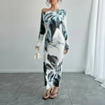 thumbnail image 3 of MORTTIC Women's Off-Shoulder Floral Print Bodycon Stretchy Party & Casual Long Sleeve Maxi Dress Black & Light Blue，XL, 3 of 7