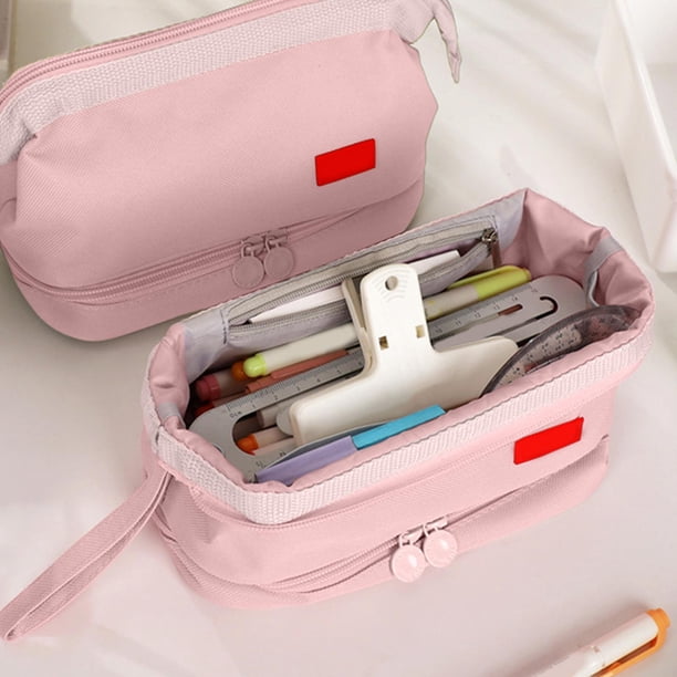 Organizador de bolsa de papelería de gran capacidad • Bolsa de maquillaje multicapa • Almacenamiento portátil con cremallera para suministros de oficina, viajes y cosméticos
