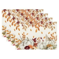 Fall Placemats Set of 4,Pumpkin Maple Leaf Floral Table Mats 12x18 inch,Autumn Leaves Flower Harvest Thanksgiving Heat-Resisting Non Slip Linen Place Mats for Kitchen Dining Table Decor