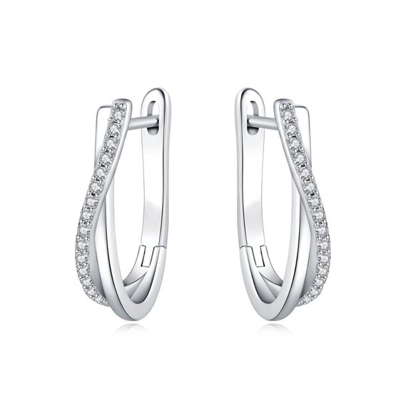 PERITANG 14K White Gold Plated Earrings with Cubic Zirconia for Women 2 Piece Set