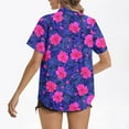 thumbnail image 4 of Horkkom Button Down Shirts for Women Summer Plus Size Short Sleeve Hawaiian Shirts Casual Floral Print V Neck Cardigan Purple L, 4 of 5