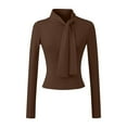 thumbnail image 5 of Blmnix Fitted Shirts for Women Brown Turtleneck Cotton Womens Tops Casual Long Sleeve Business Casual Clothes, 5 of 7