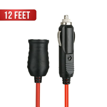Female Cigarette Lighter Adapter - 12ft Car Cigarette Lighter Socket Extension Cord Cable Heavy Duty 12V/24V Volt Cable Fused Auto DC Power for Car Tire Inflator Cleaner Male Female Socket Adapter