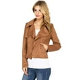 thumbnail image 2 of Haute Monde Women's Juniors Casual Faux Suede Moto Jacket (Camel, Large), 2 of 3