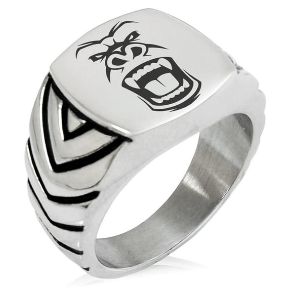 Stainless Steel Formidable Kong Gorilla Chevron Pattern Biker Style Polished Ring