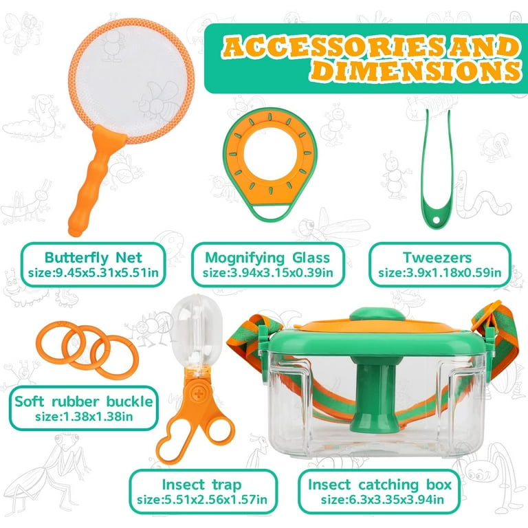 Beileda Catching Toy Set Educational Kids Insect Catching Toy Set Bugs Catching Set With Butterfly Net Keeper Magnifying Glass Green