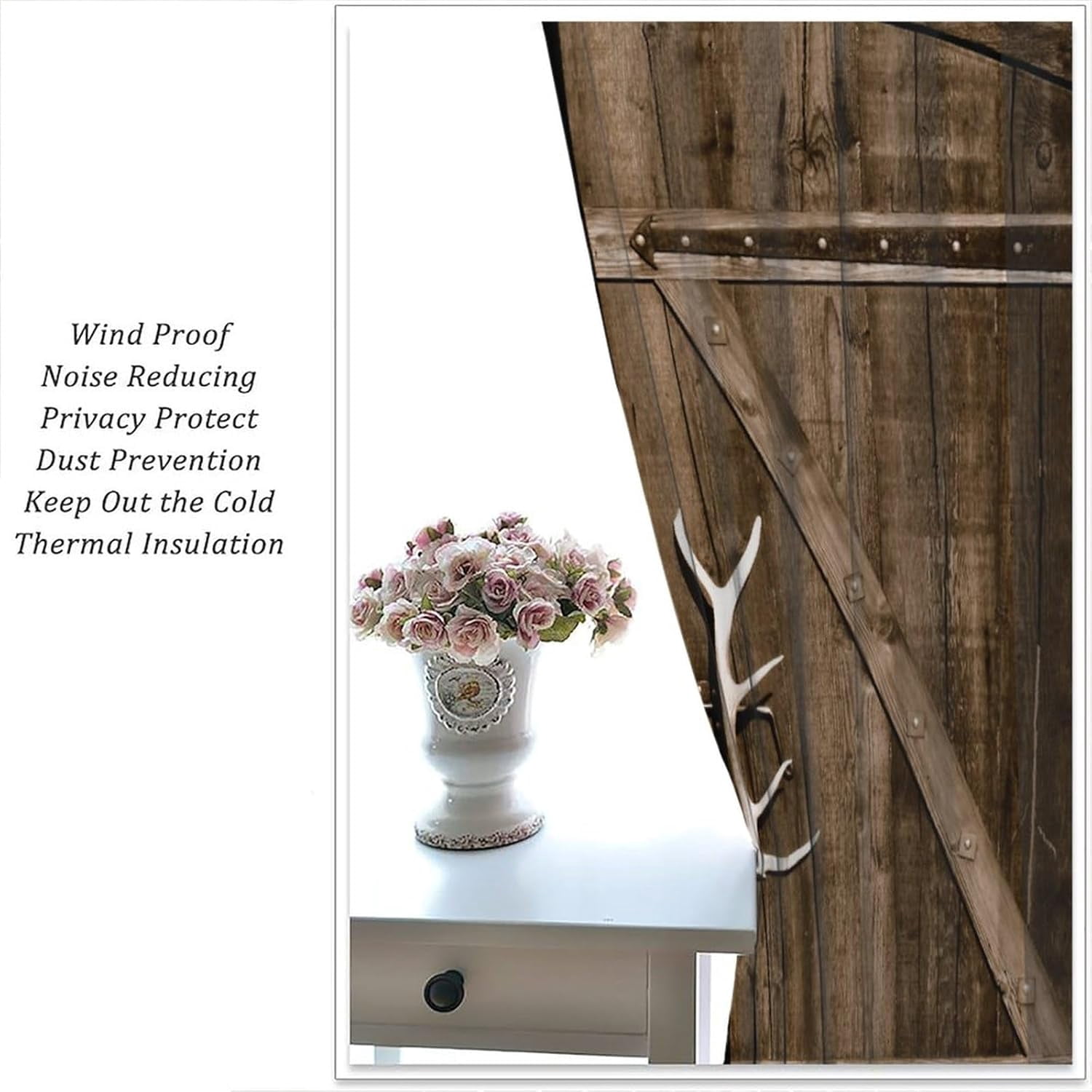 Rustic Curtains Brown Western Farmhouse Antler Door Pattern Blackout Print Rod Pocket Window Drapes for Bedroom Living Room 42x63in