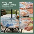 thumbnail image 5 of Round Outdoor Tablecloth with Umbrella Hole and Zipper, Teal Blue Coastal Tablecloth with Elastic Waterproof, Starfish Coral Shell Wooden Summer Ocean Patio Table Covers for 55" - 60" Pool Tables, 5 of 9