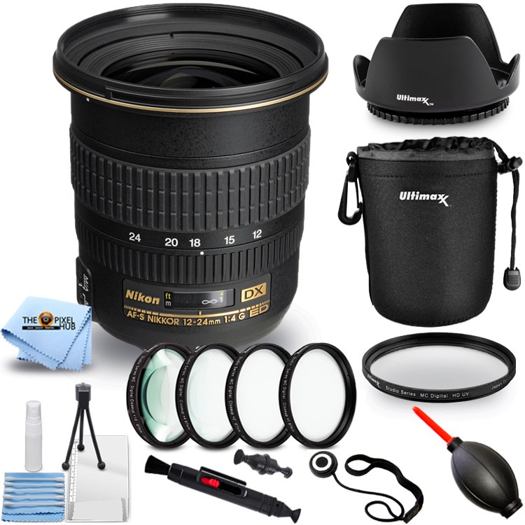 Nikon AF-S DX Zoom-NIKKOR 12-24mm f/4G IF-ED Lens - Pro Bundle Includes:  Macro/Close Up Lenses, UV Filter, Lens Pouch and More