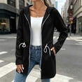 thumbnail image 2 of aohooy Cinch Waist Hoodie for Women Drawstring Full Zip Up Sweatshirts Jacket Fall Lightweight Long Sleeve Hooded Workout Jackets Black,S, 2 of 8