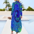 thumbnail image 5 of 2024 Retro Liquid Casual Dress Blue Abstract Print Street Fashion Dresses Long Sleeve Vintage Ladies V Neck Oversized Chiffon Dress, 5 of 7