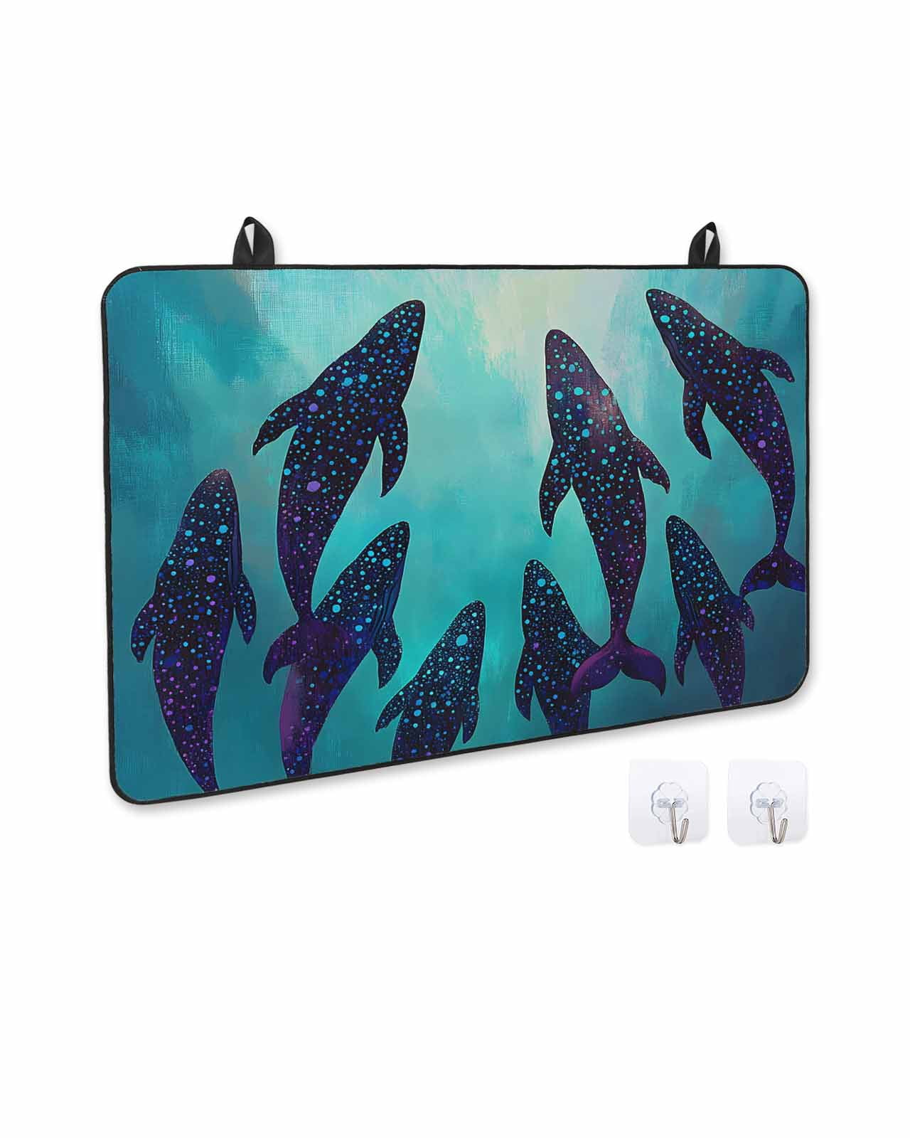 nqOlkjepod Large Induction Cooktop Protector Mat 24"x21", Ocean Whale Stove Top Covers for Electric Stove, Coastal Nautical Teal Sea Decorative Stove Burner Cover Mats, Glass Top Stove Cover