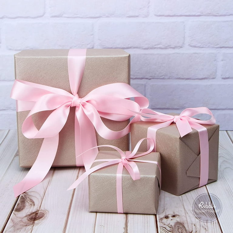 Double Face Solid Satin Ribbon Roll, Light Gift Wrap Ribbon Dark Pink  50Yard