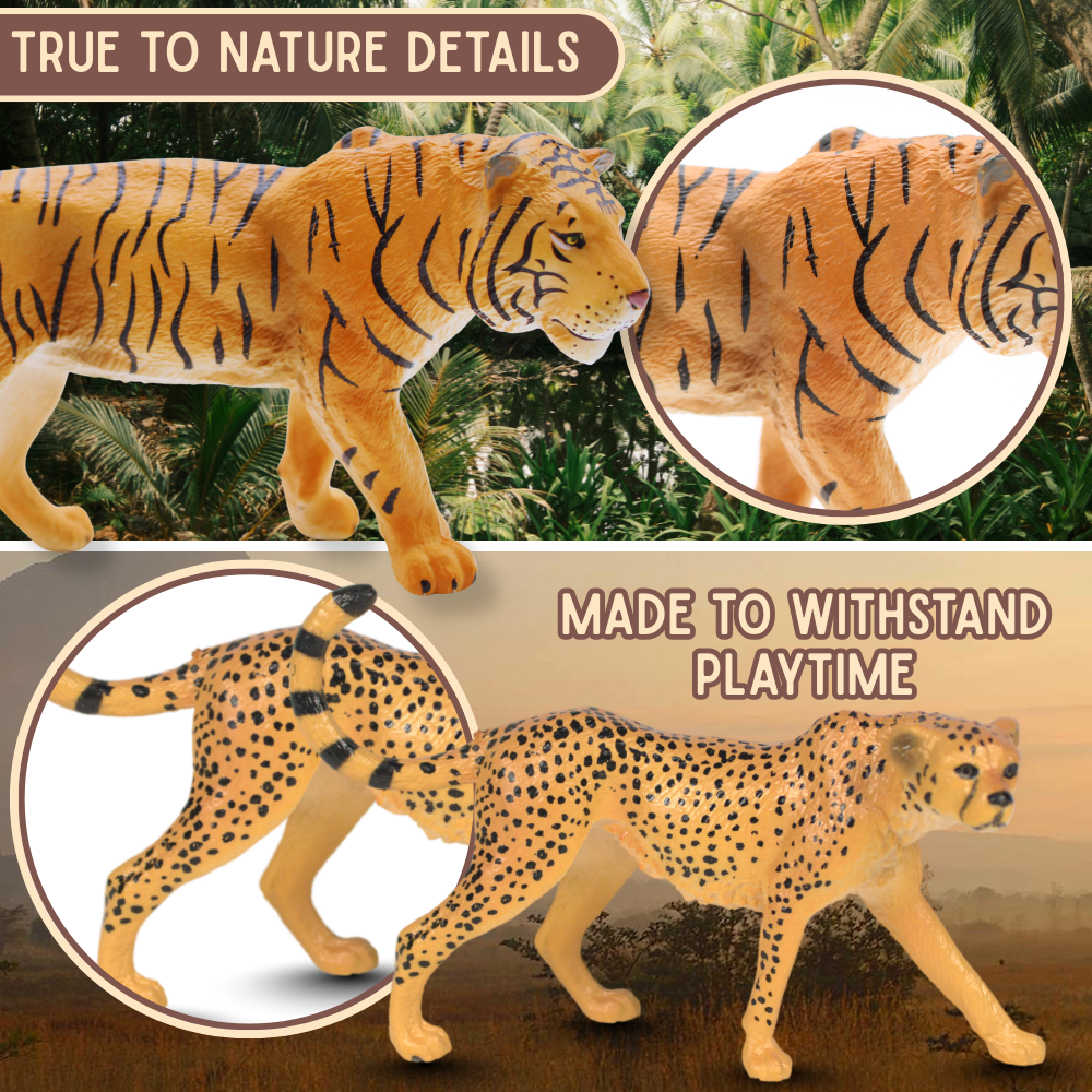Zaga Toys Safari Wildlife Figurine Bundle – Tigers, Rhino, Hippo, Zebra, Elephant, Lions, and Giraffe Figures