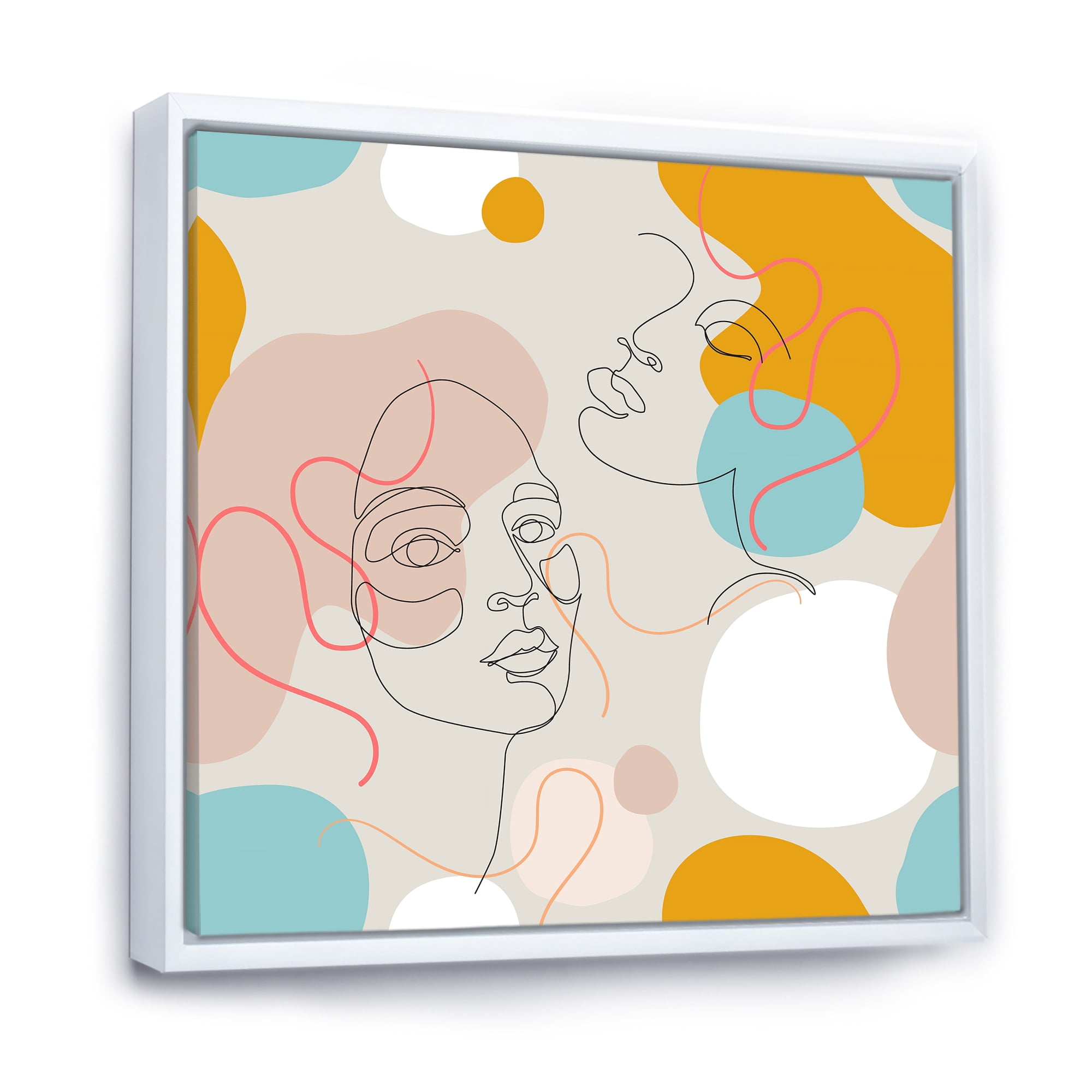 Designart 'Minimal Portrait of Female Face Drawn With One Line II' Modern Framed Canvas Wall Art Print