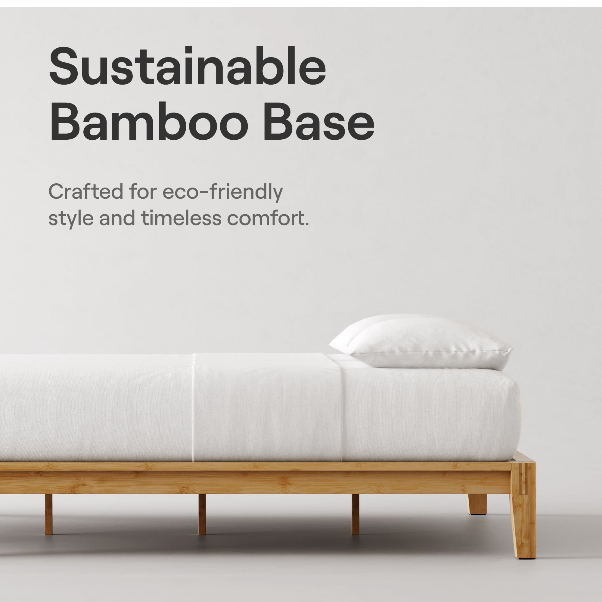 Nectar Bamboo Platform Bed Frame - California King - Natural - Floating Center Support Legs - 12” Height - Tool Free Set Up - Contemporary and Durable - Sturdy Wooden Slats - Holds Up To 800 Pounds