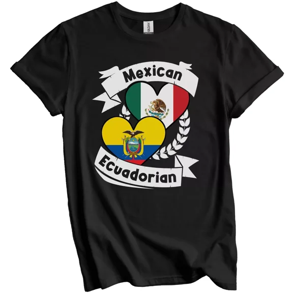Mexican Ecuadorian Heart Flags Mexico Ecuador T-Shirt Gift for Men Women Unisex Tee