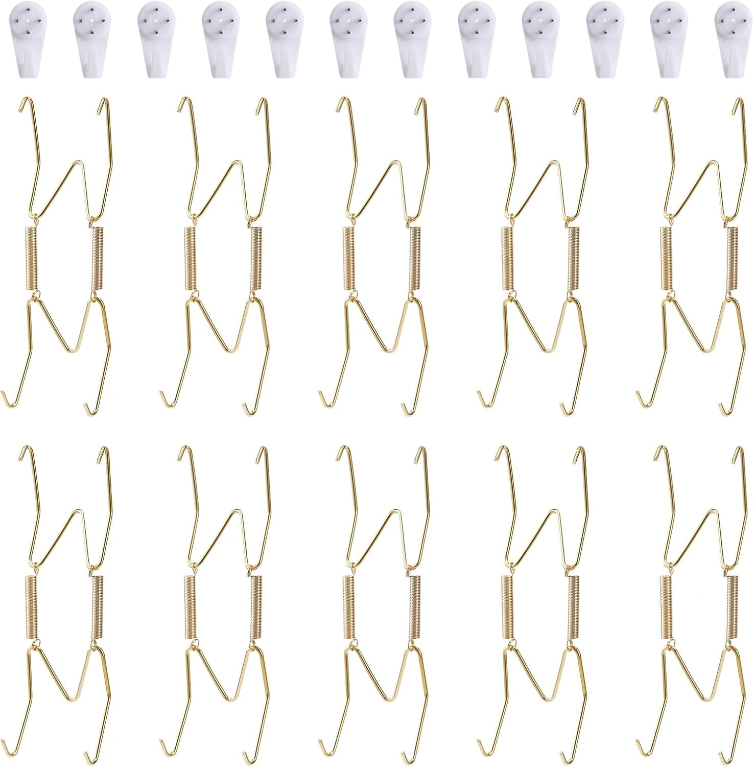 FEFEFW-10 Piece Plate Hangers, 5 Inch Invisible Brass Wall Plate Hangers, Comes with 12 Piece Wall Hooks for Decorative Plates