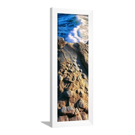 Elevated view of sandstone nodules and breaking wave, La Jolla, San Diego, California, USA, Scenic Framed Art Print Wall Art Sold by Art.Com
