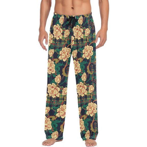 GZHJMY Baroque Ornament Design Men's Pajama Pants, Soft and Comfortable Lounge Sleep Bottoms with Pockets, Men's Sleepwear with Custom Print, XX-Large