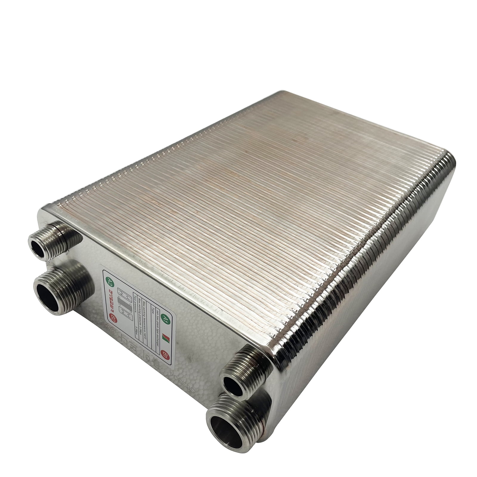 INTSUPERMAI 100-Plate Domestic Water to Water Brazed Plate Heat Exchanger 1/2"~1" MPT Ports Hot Water Heating System Stainless Steel