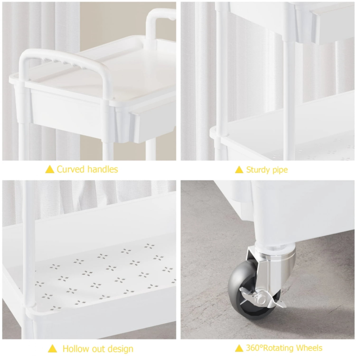 NTGFU 4 Tier White Rolling Utility Cart with Drawer, Utility Cart Made Of Multifunctional Storage Organizer Tool for Kitchen,Bathroom,Living Room,Office Outdoor Decor
